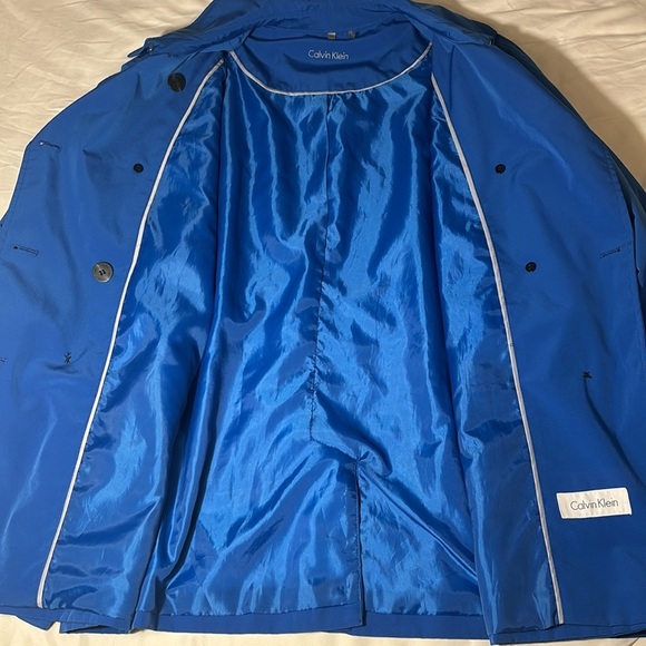 Calvin Klein Double Breast Mid Length Trench Coat Blue Belted Lined Size 0X - Picture 7 of 11
